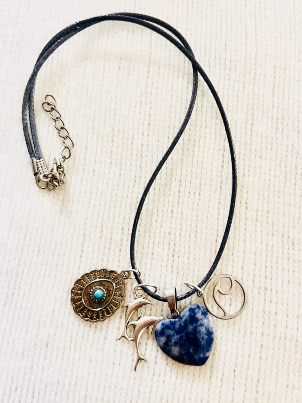 Boho Blue Heart Stone Multi-Charm Necklace
